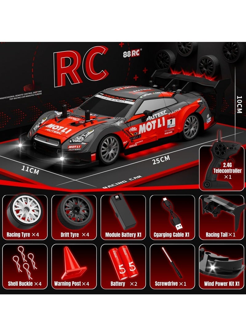سيارة درفت راديو كنترول 1:18 مع دفع رباعي 4WD، بتردد 2.4GHz، سرعة عالية تصل إلى 20 كم/س، سيارة رياضية للسباقات مع أضواء LED وعجلات للسباق والدرفت - Image 1